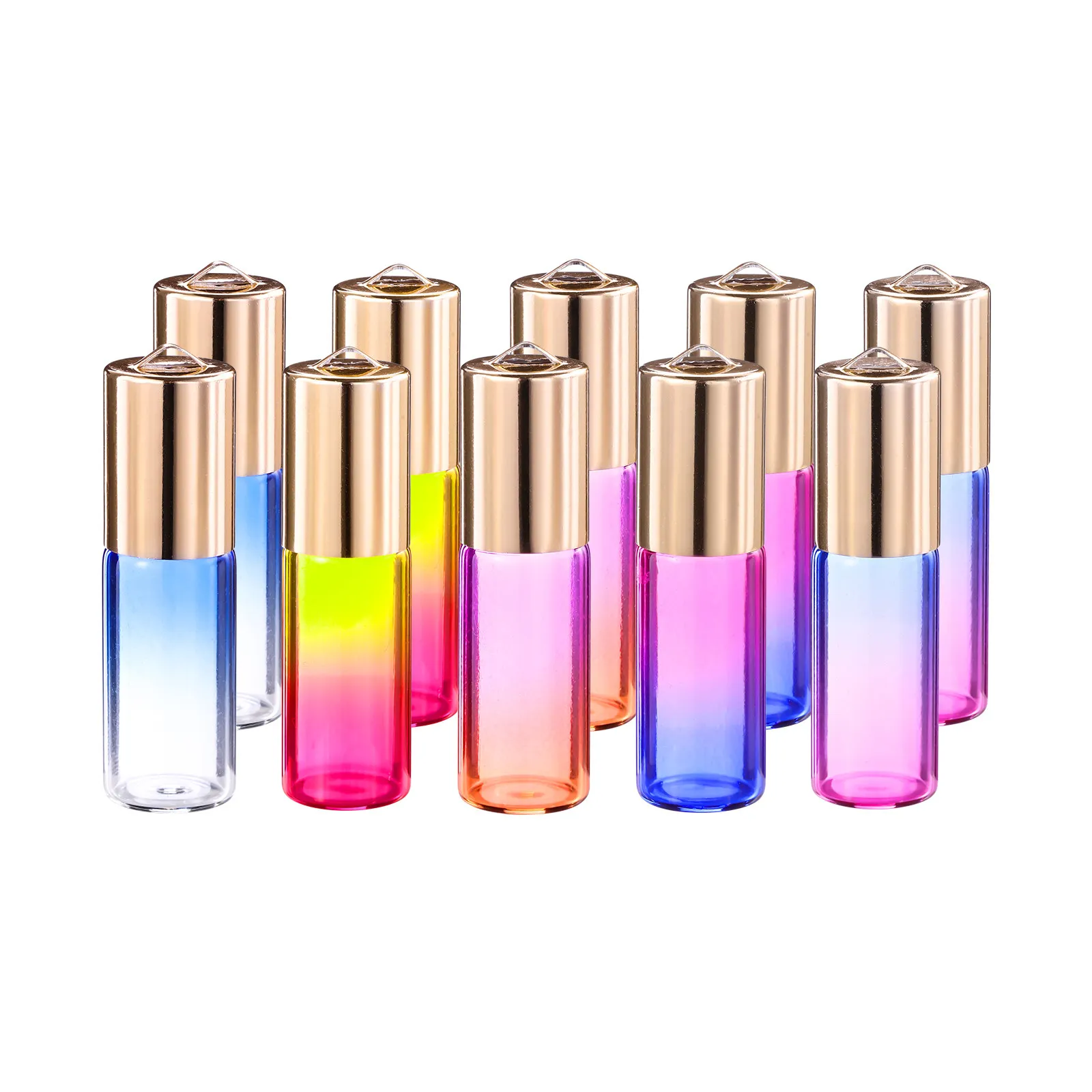 

Набор из 10 флаконов для эфирных масел с градиентной окраской, стеклянные бутылочки с роликовым аппликатором из нержавеющей стали для смешивания парфюмерных масел в дороге