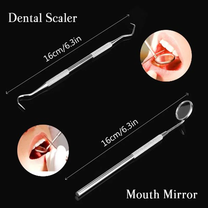 3pcs Stainless Steel Dental Tool Dental Mouth Mirrors Cleaning Tools Mirror Double Probe Sickle /Hoe Tooth Oral Care Kit Dentist