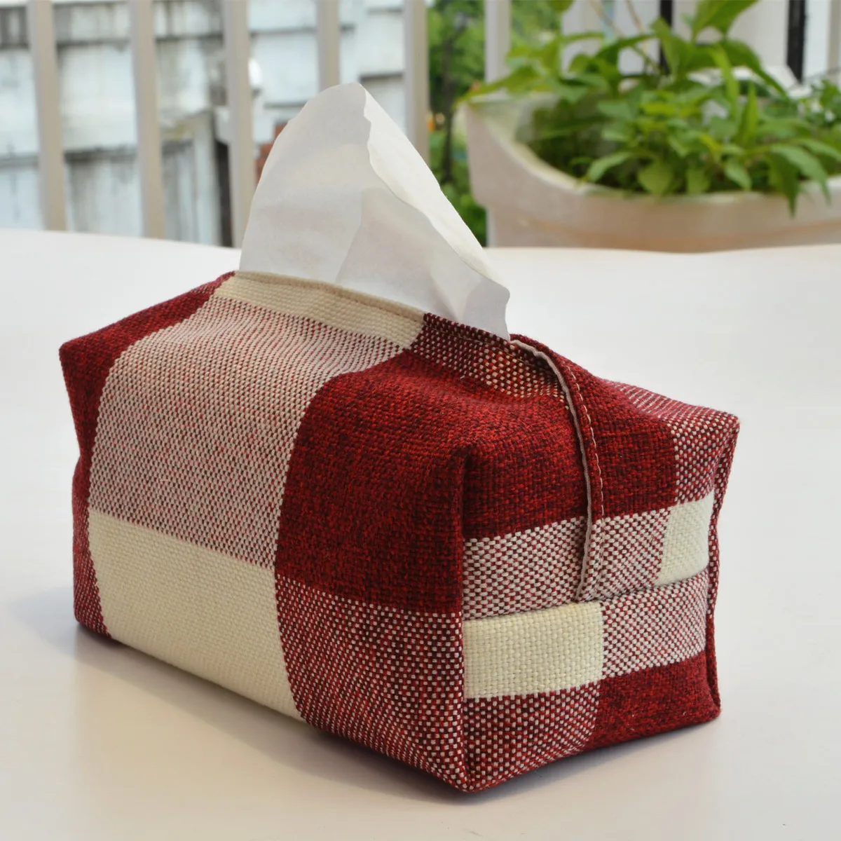 Japanese Style Handmade Cotton And Linen Tissue Box Case Vintage Plaid Rectangle Napkin Holder for Home Furnishing Decoration