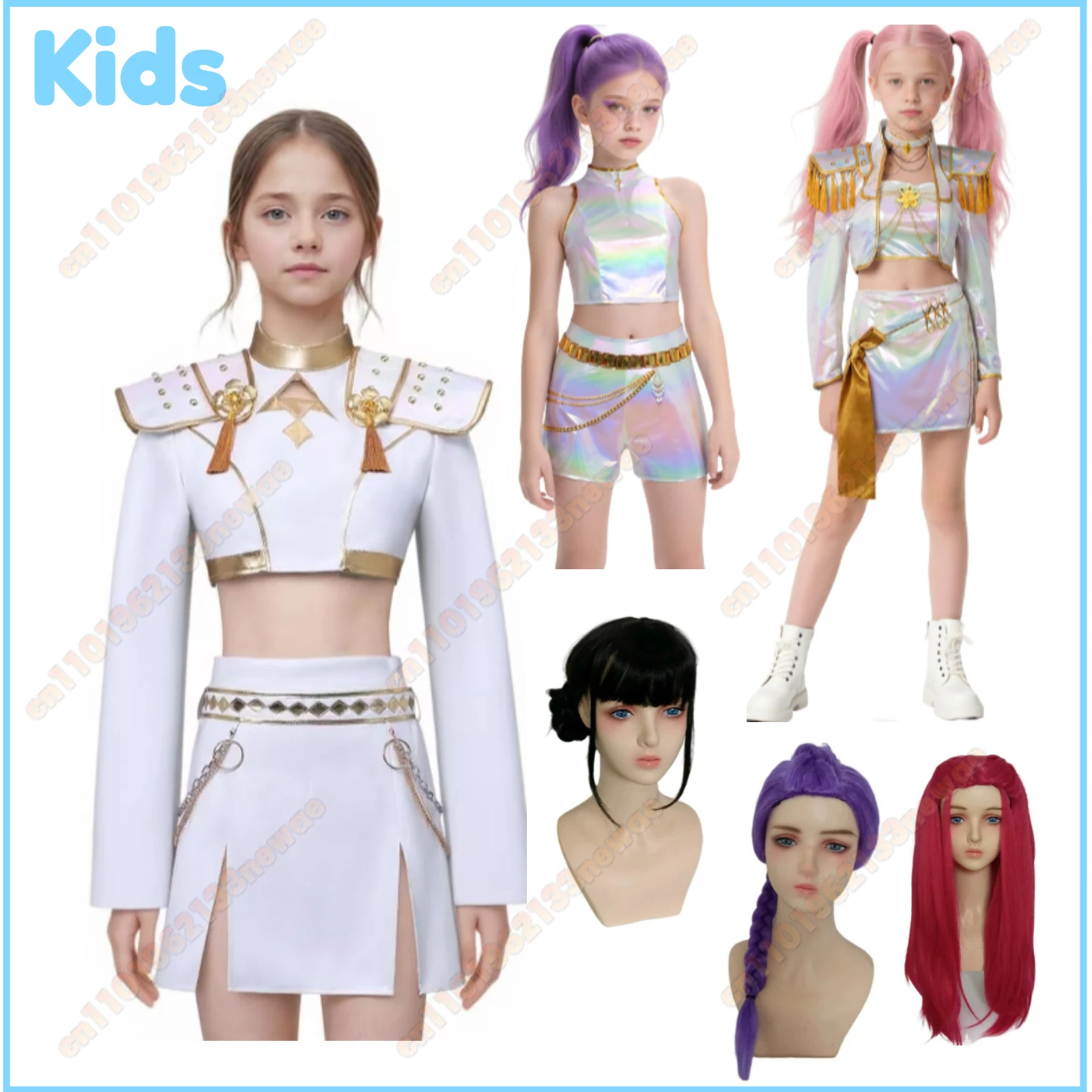 

Huntrix Rumi Mira Zoey Cosplay Costume Wig Stage Uniform Top Skirt KPOP Superstar Demon Hunters Kids Women Set Halloween