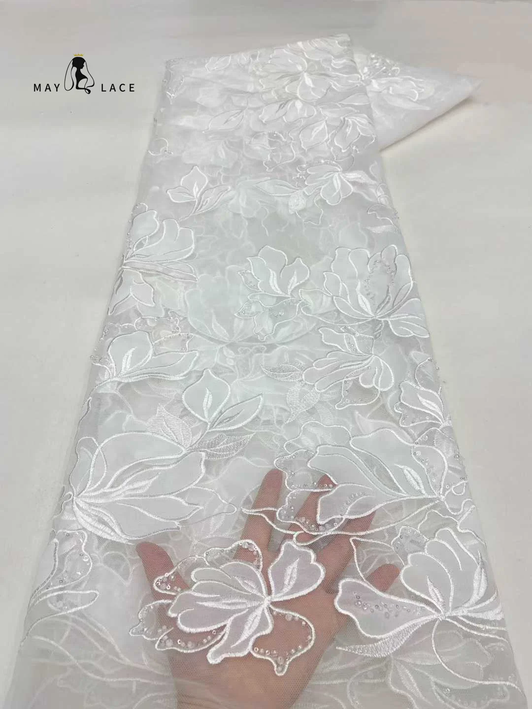 

2025 High-Quality African Nigerian Sequins Embroidery Lace Fabric Tulle French Mesh Fabric Nigeria for Wedding Party Dress Women