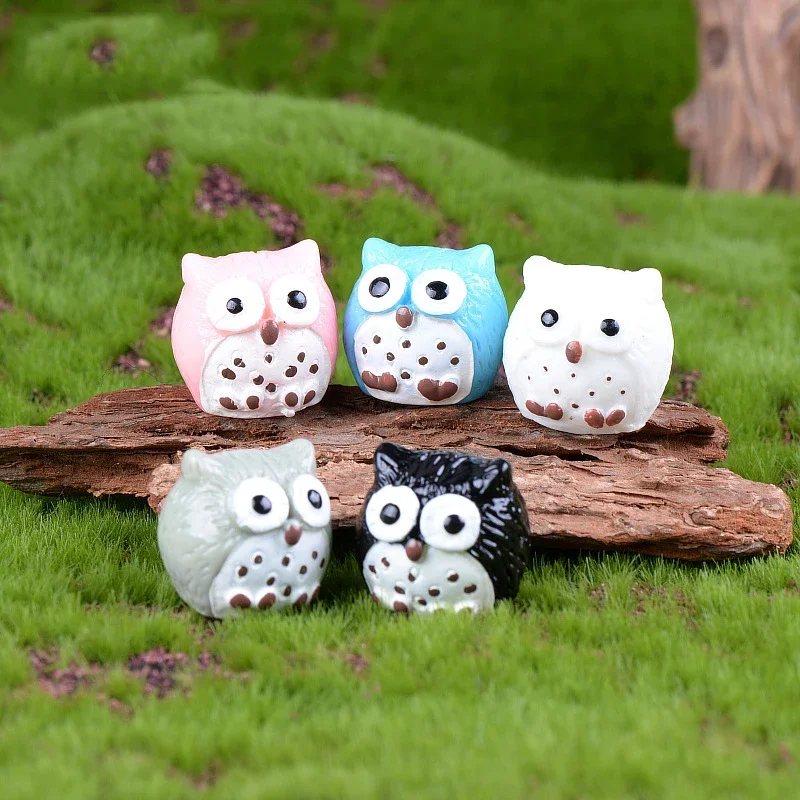 5PCS 2cm Home Decoration Cute Artificial Owl Figurines Miniatures Lovely Birds Fairy Garden Home Resin Crafts Decorations