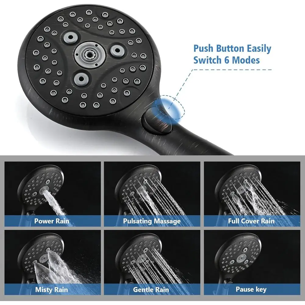 صنبور حوض استحمام برونزي مطلي بالزيت مع ميزة دش محمولة مكونة من 6 إعدادات