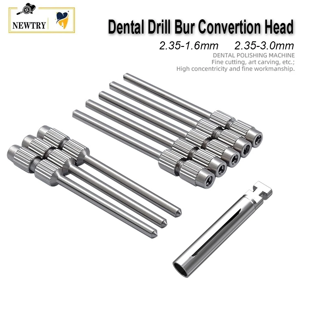 2Pcs Dental Lab Polishing Drill Bur Adapter Converter 2.35mm Polisher Mandrel Shank Clamp Rod Convertion Head Stainless Steel