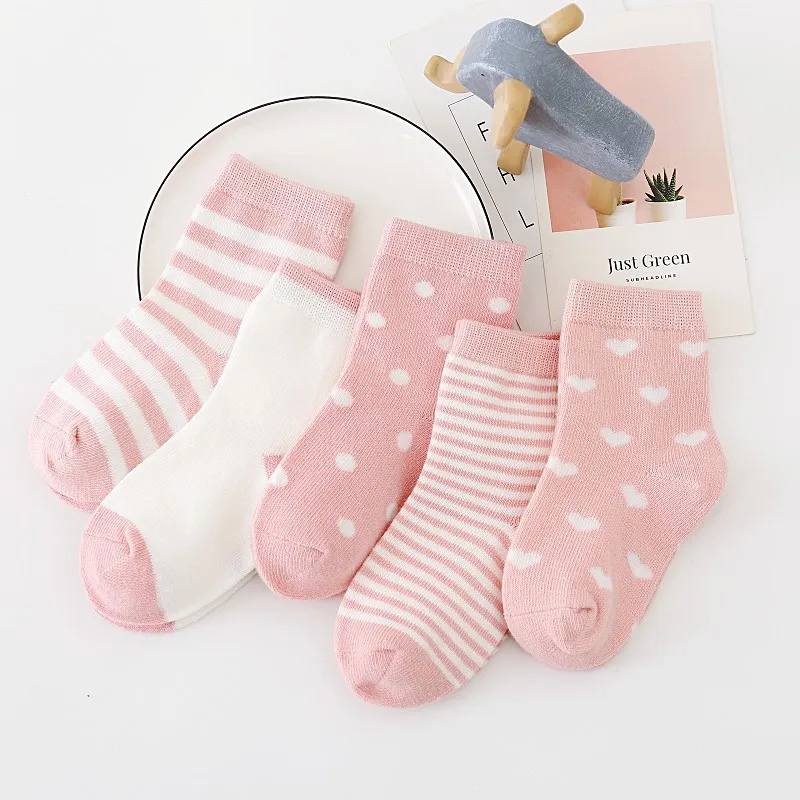 5 Pairs/Lot Kids Soft Cotton Socks Boy Girl Baby Infant Fashion Stripe Warm For Autumn Winter 0-6 Years Children Cartoon Sock