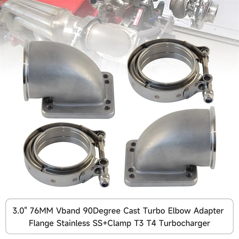 Flange For T3 T4 Turbo+Clamps 2PCS 76mm Vband 90 Degree Steel Cast Elbow Adapter