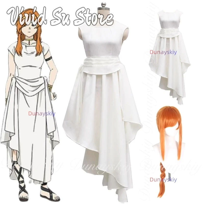 

Frieren: Beyond Journey 's End Anime Flamme Cosplay Human Magician With Orange Wig With White Dress Cosplay コスプレ Full Of Suit