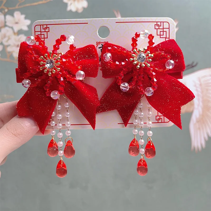 2 stücke Mädchen Chinesische Nette Hanfu Kopfschmuck Bogen Haar Clip Perücke Geflecht Haarnadel Seite Clip Haar Zubehör Für Frühling Festival neue Jahr – Detail 2