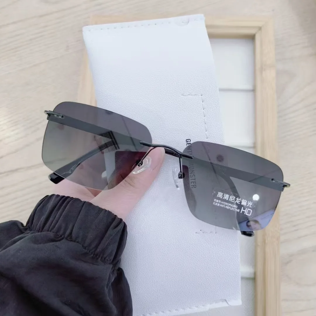 Fashion Photochromic Sunglasses Men's Rimless Color Changing Grey Polarized Sun Glasses for Man Fishing Driving Glasses Shades