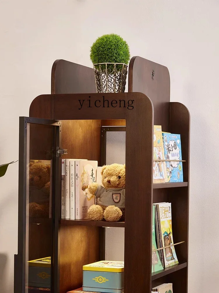 

TQH rotating bookcase, all solid wood living room, small shelves, floor-to-ceiling living room corner corner cabinet with door