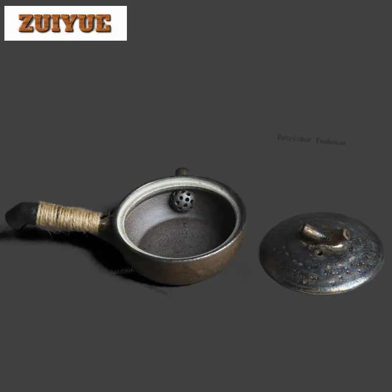 100ml Coarse Pottery Kiln Fambe Side Handle Teapot Ancient Tea Infuser Pot Tea Making Kettle With Ball Hole Teaware Collection