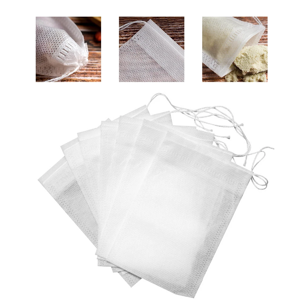 

100 Pcs Non-woven Fabric Tea Infuser Bags with Drawstring Empty Tea Infuser Bag Herbs Spice Bags Kitchen Accessories
