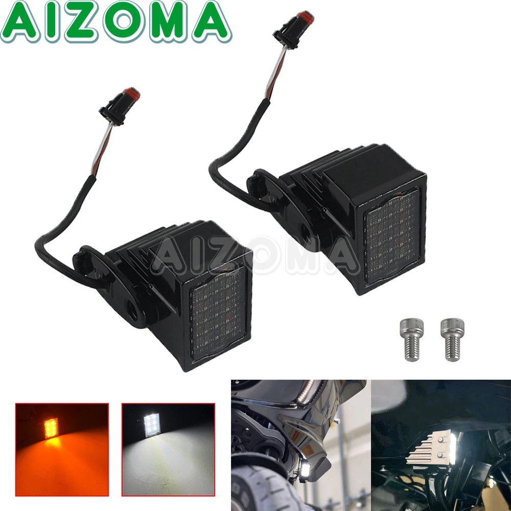 Motorcycle Headlight Fairing Lower Turn Signals Light LED Turn Signal Indicator Lamps For Harley Softail Low Rider FXLRST FXRST