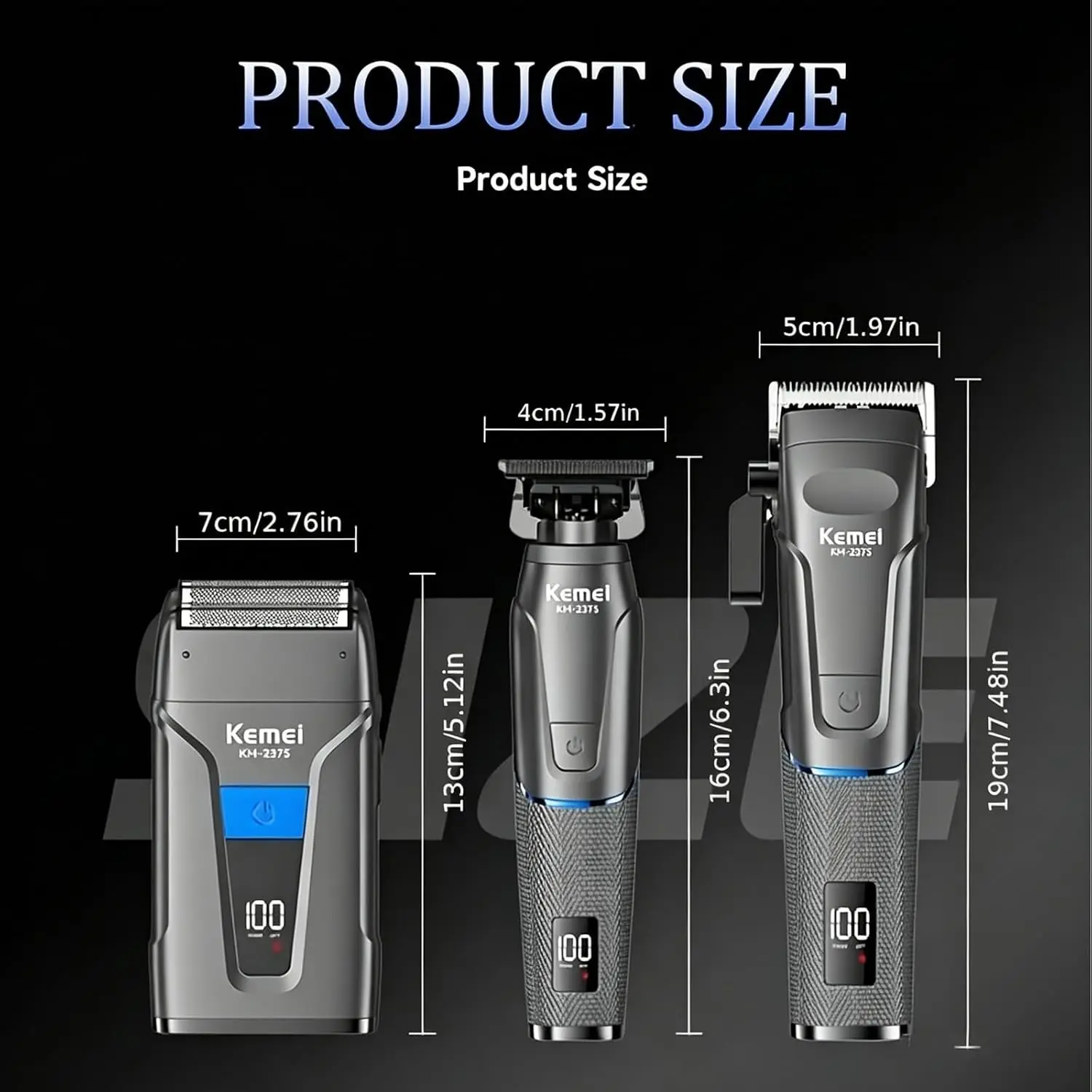 Kemei Hair Clippers for Men – Cordless Trimmer Set with Mini Shaver and Carving Scissors, Barber Hair Cutting Machine, Electric Foil Shaver Grooming Kit KM-2375