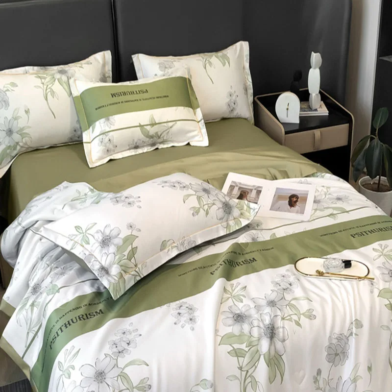 

Tie-dye Floral Printed Satin Blanket Washed Silky Cotton Summer Comforter Super Soft Skin-Friendly cooling Quilt for Bedding