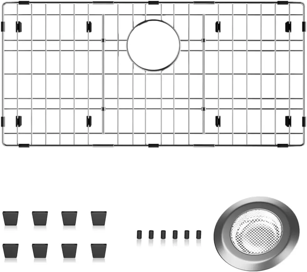 

Sink Bottom Grid, Stainless Steel Sink Protector 28.4"L X 14.2"W Rear Drain Hole, Sink Grate Rack for Bottom of Kitchen