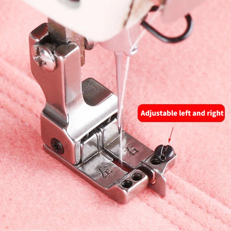 Adjustable edge guided presser foot accessory, suitable for industrial flat sewing machines