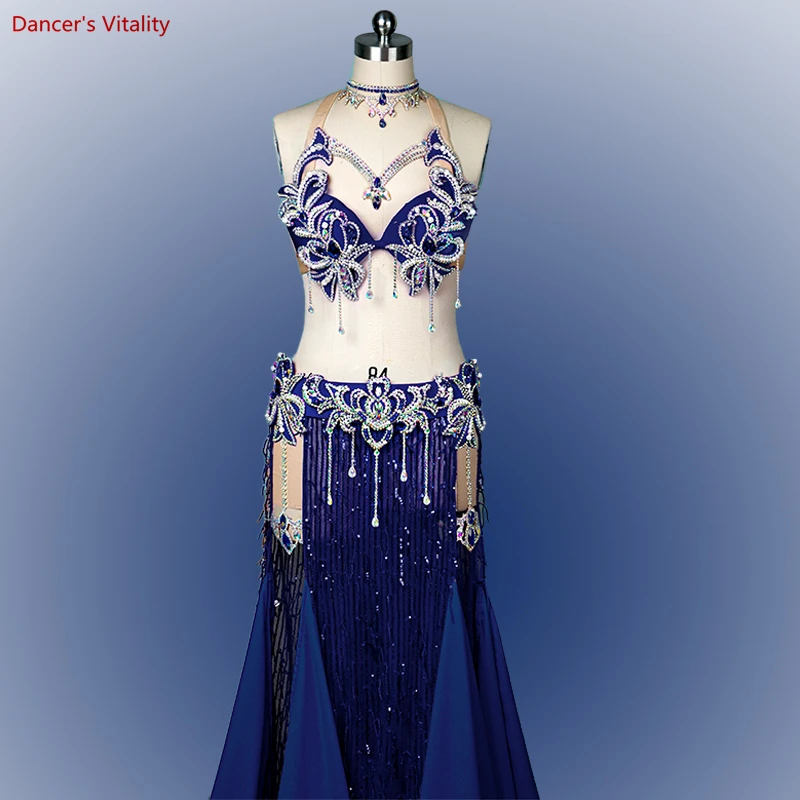 Belly Dance Competition Costume Set for Women Cusomzied Adult Children ABStones Tassel Sequin Fishtail Skirt Set Oriental Outfit