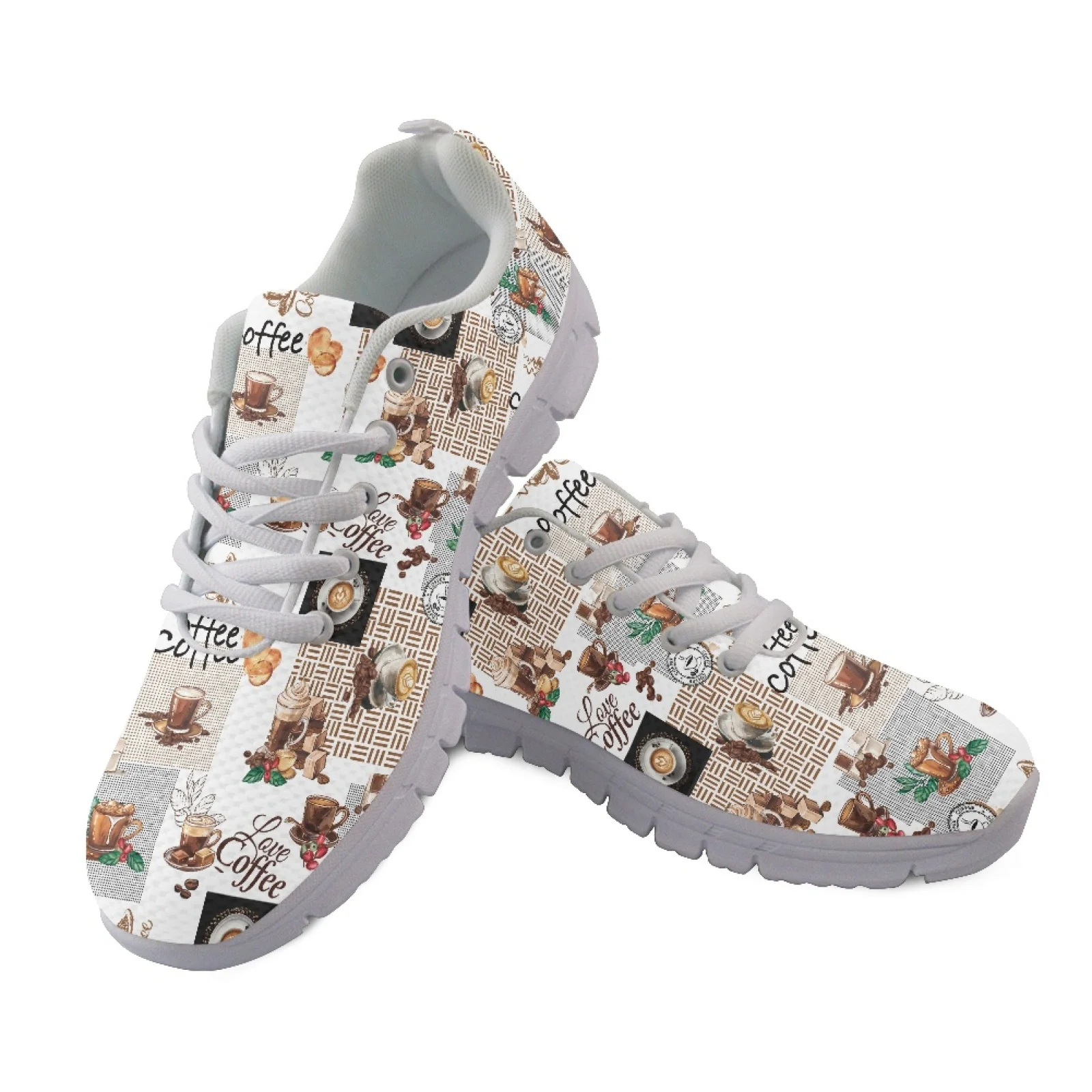 Coloranimal Love Coffee Cups Sports Gym Jogging Athletic Shoes Mesh EVA Sole Fashion Sneakers Casual Tennis Running Shoe