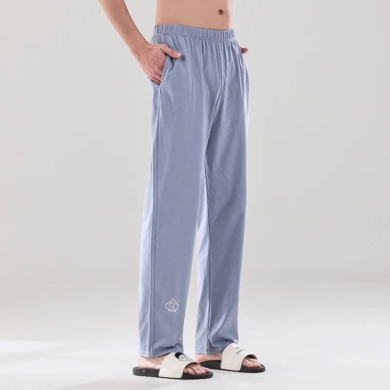 

Летние мужские пижамные брюки из чистого хлопка, мужские домашние брюки, длинные брюки для дома, свободные пижамные брюки больших размеров для весны и осени, которые можно носить на улице, домашние брюки
