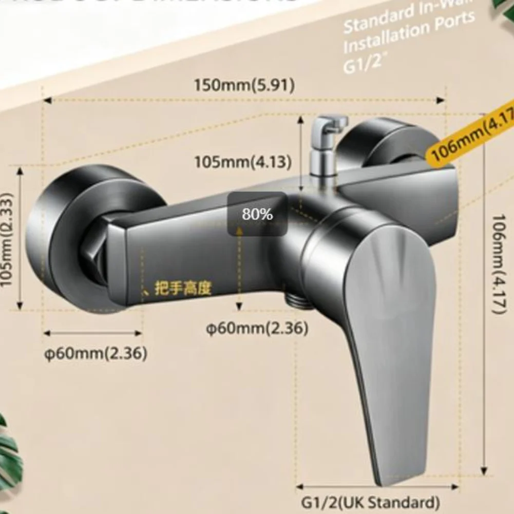 Solid Brass Wall Mounted Shower Mixer Valve for Bathtub and Shower Use Single Handle Temperature Locking Mechanism