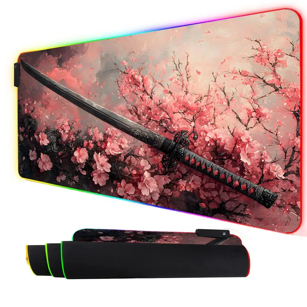 

RGB Mouse pad Samurai sword pattern design LED glow gaming mat rubber anti-slip Desk Mat pc accessories Gaming keypad mousepad