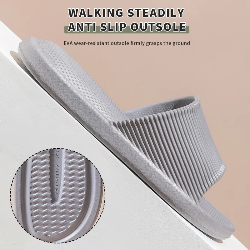 Bathroom Slippers For Women Men Non-Slip Soft EVA Shower Slides Striped Indoor Home Flat Shoes Quick Dry Casual Flip Flop