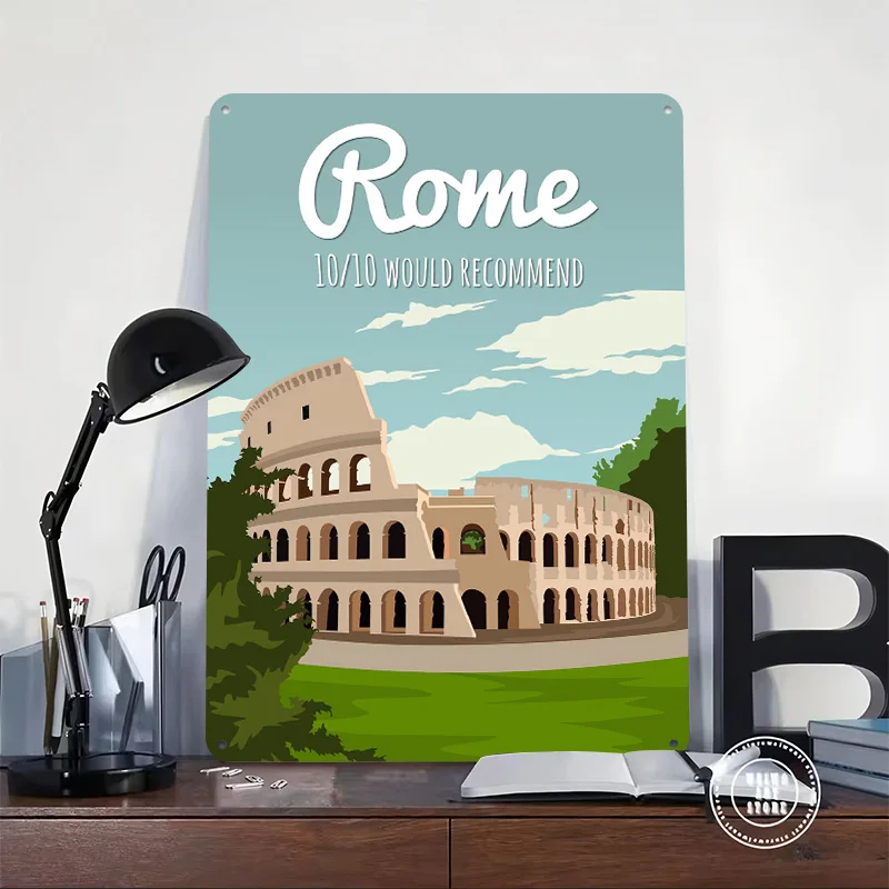 Rome Colosseum Travel 3D Texture Printed Poster Custom Vintage Metal Tin Plate Sign for Wall Art Modern Home Decoration Luxury