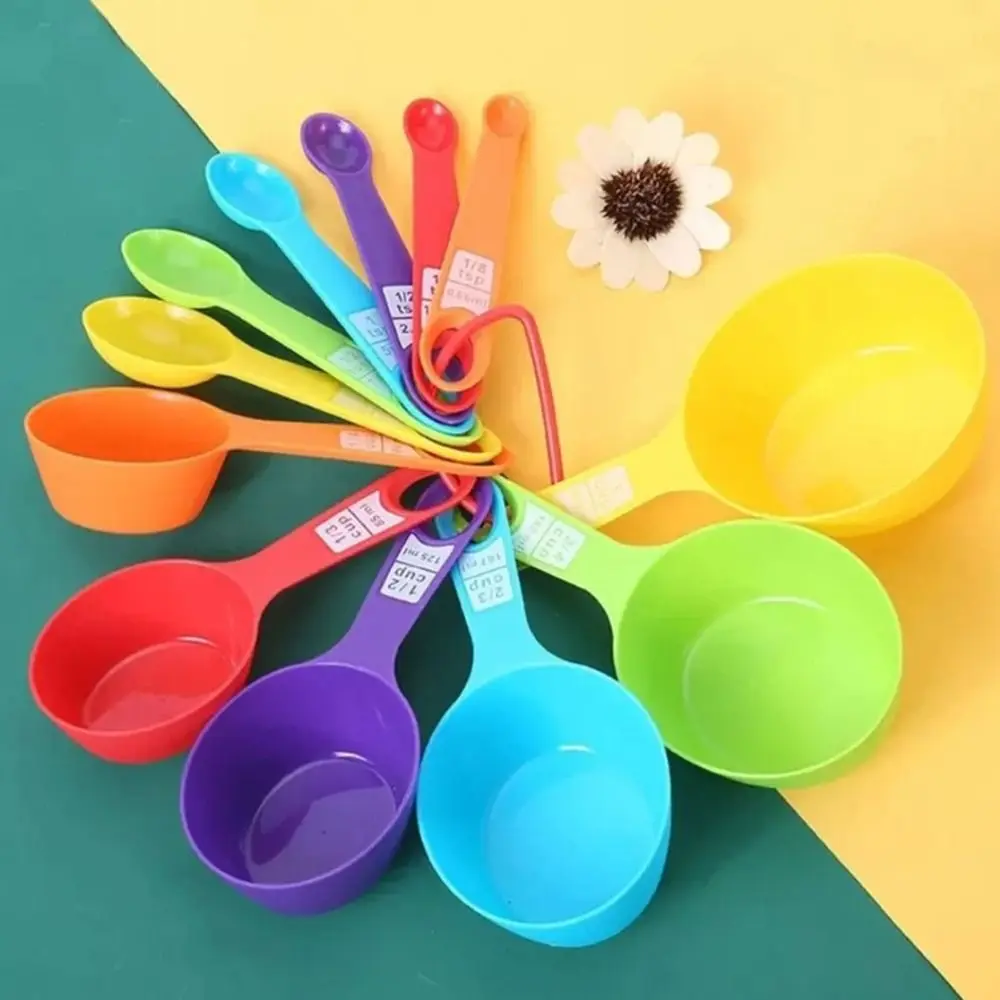 12Pcs Plastic Measuring Cups Set Colorful Stackable Measuring Spoons Easy Storage Multipurpose Kitchen Measuring Tools Kitchen