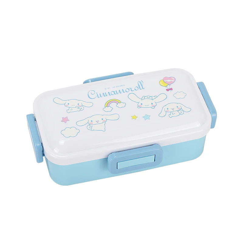 Caja Bento de personajes originales Sanrio Cinnamoroll My Melody, contenedor de almuerzo con cierre a presión de 4 lados de 525ml, almacenamiento de alimentos frescos Kawaii