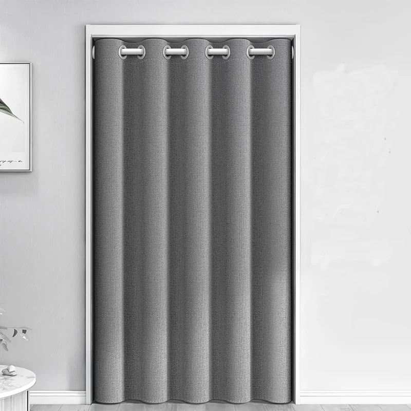 Large Hole Linen Look Door Curtain No Drilling Required Thickened Fabric Fashionable Durable Privacy Partition Home Decor