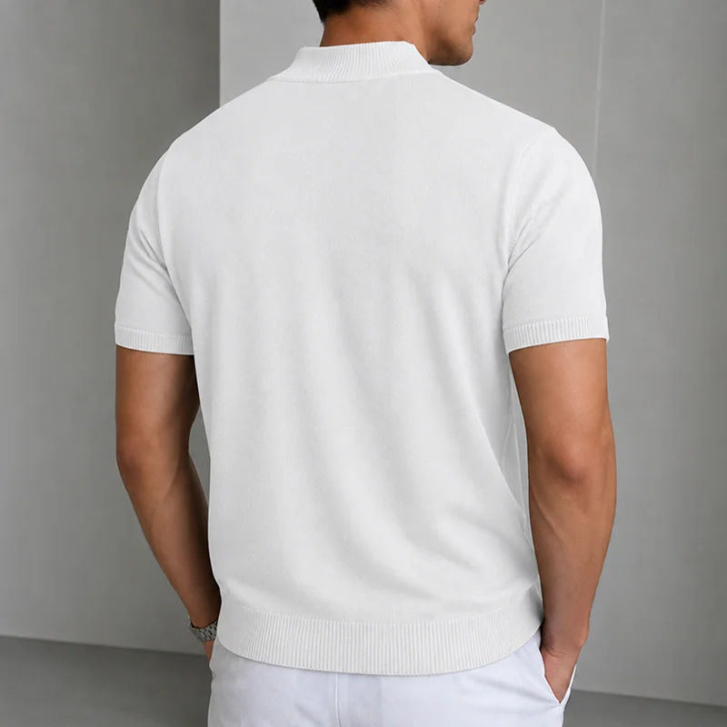 Herren Casual Einfaches Strick-T-Shirt Halbhoher Kragen Weicher Komfort Modisch Einfarbiges Strick-Kurzarm-T-Shirt Mock Neck Pullover – Detail 6