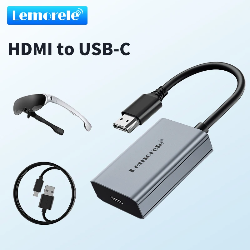 

Lemorele HDMI to Type-C Adapter 4K 60HZ USB-C AR Glasses Video Adapter For XREAL Nreal Air Rokid Glasses Head Mounted Display