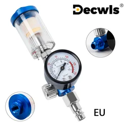 1/4-Inch In-line Oil Water Separator Filter Separator Spray Gun Air Regulator Pressure Gauge with EU Adapter for Air Tool