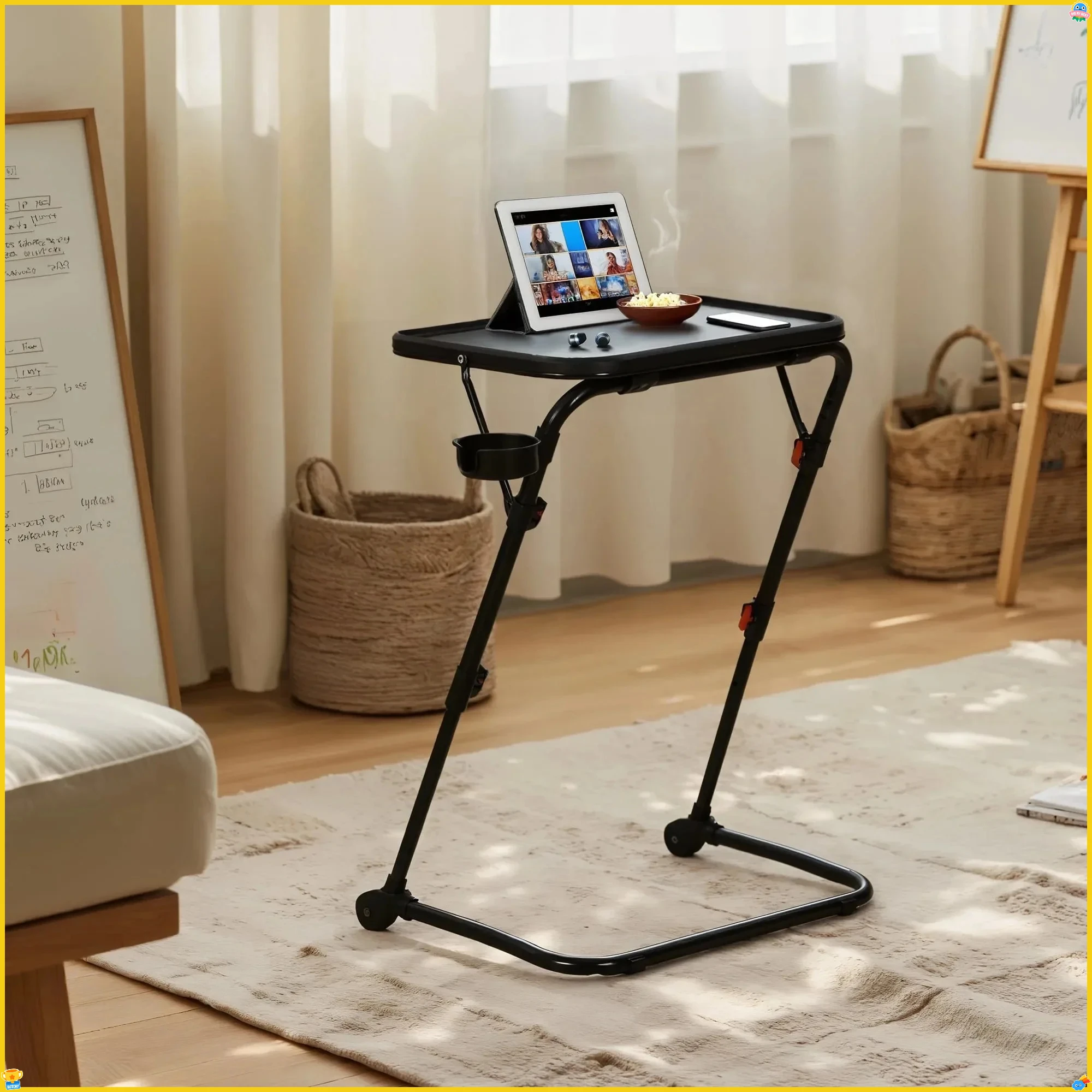 

Black Adjustable Writing Desk, Space-Saving Home Office Workstation, Ergonomic Study Table for Sitting or Standing, Compact