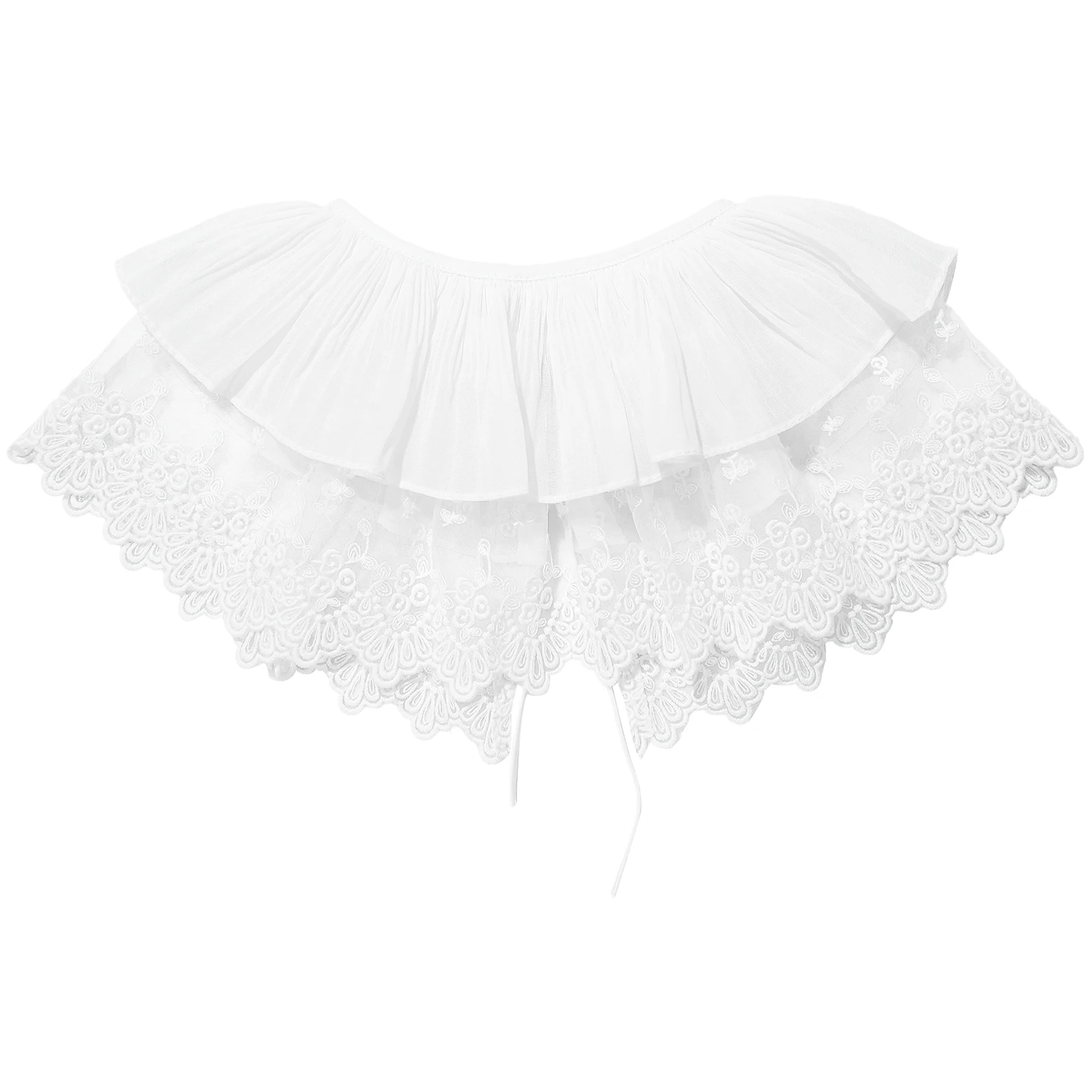 Women Girls Mesh Lace Fake Collar Sun Protection Self-tied Fake Collar Cape with Small Plush Balls for Halloween Cosplay Party