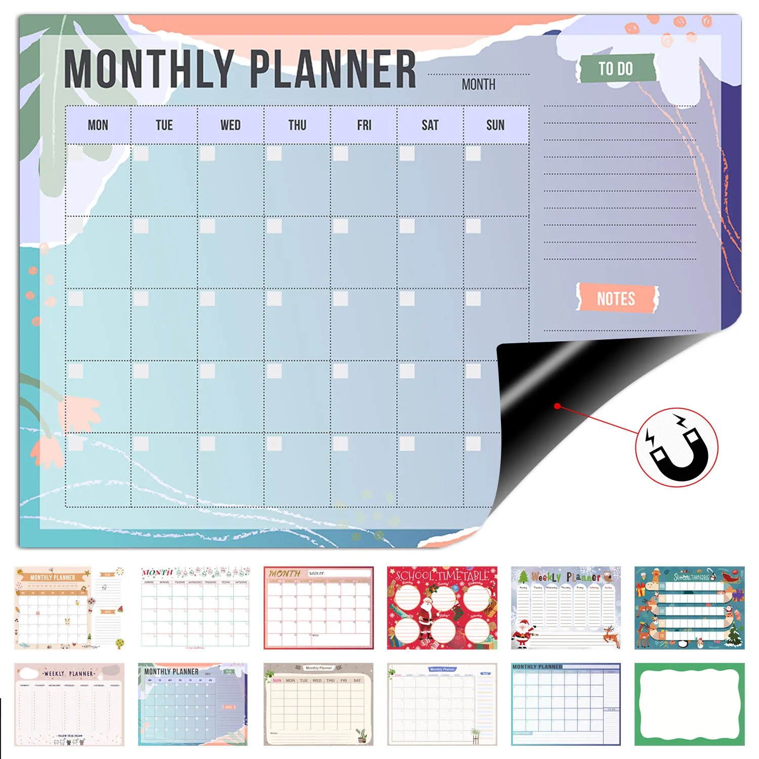 Magnetic Fridge Weekly Planner Board 40x30cm Erasable Whiteboard Sticker for Home Kitchen School Schedule Planning