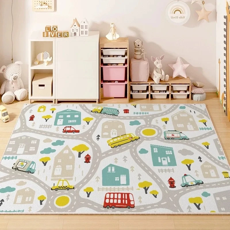 Kids Fun Scene Play Mat Cartoon Pattern Non Slip Carpet for Children's Room Game Area Early Education Decor Space