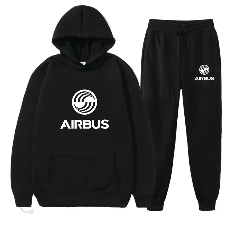 

AIRBUS-Survêtement imprimé pour homme, sweat à capuche et pantalon de survêtement, fitness décontracté mode masculine 2 pièces