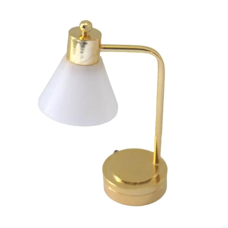 

C5AA Miniature LED Desk Lamp for 1/12 Scale Dollhouses with Elegant White Shade and Gold Base Dollhouses Decoration