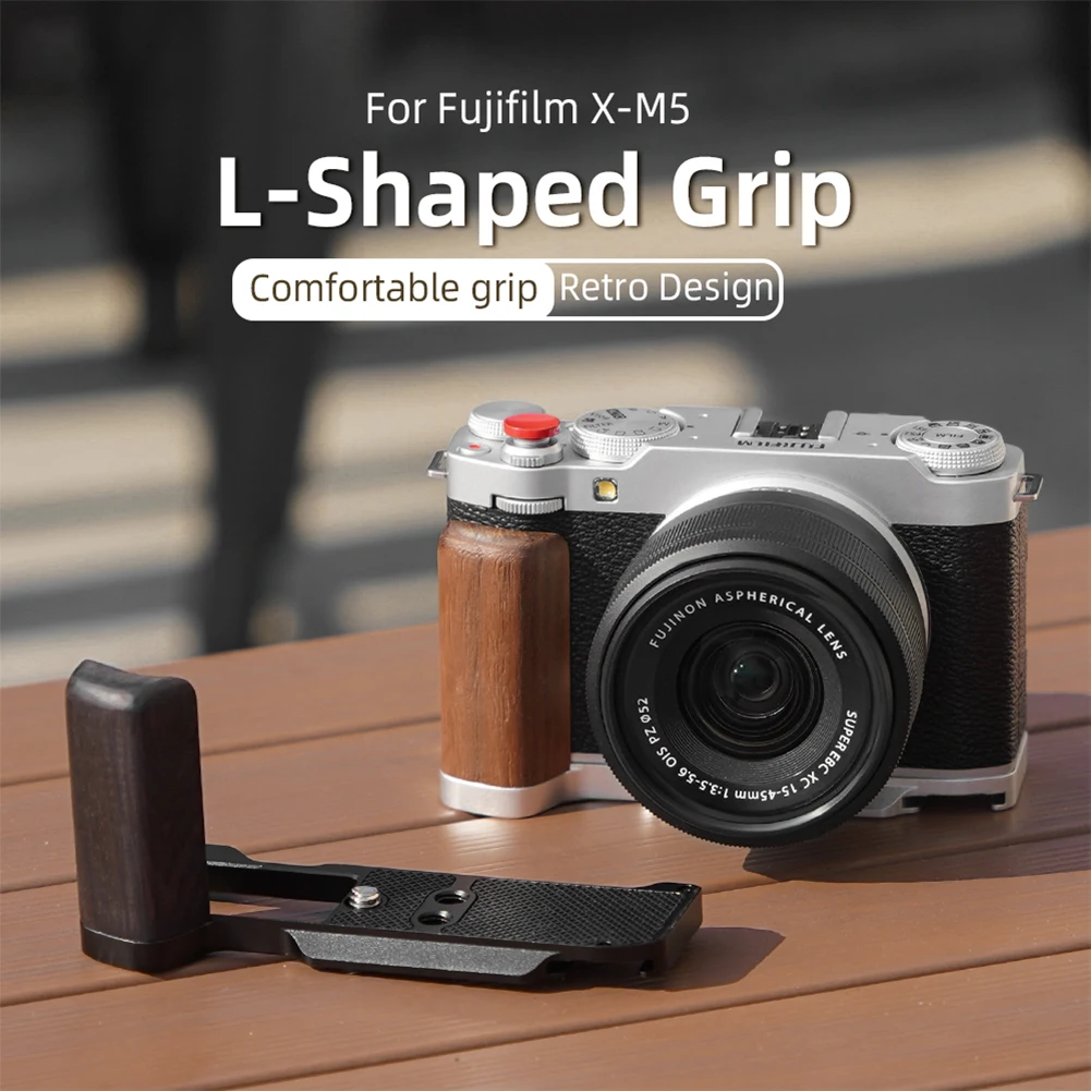 Maniglia per impugnatura in legno per fotocamera Base in alluminio Scheda a L Piastra per impugnatura QR L per accessori per fotocamera Fujifilm X-M5