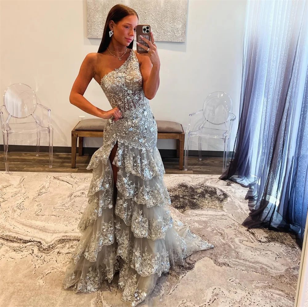 Jessica Silver Glitter Tulle Prom Dresses Luxury Mermaid Evening Dresses Wedding Dress Formal Party Dresses Vestidos De Noche