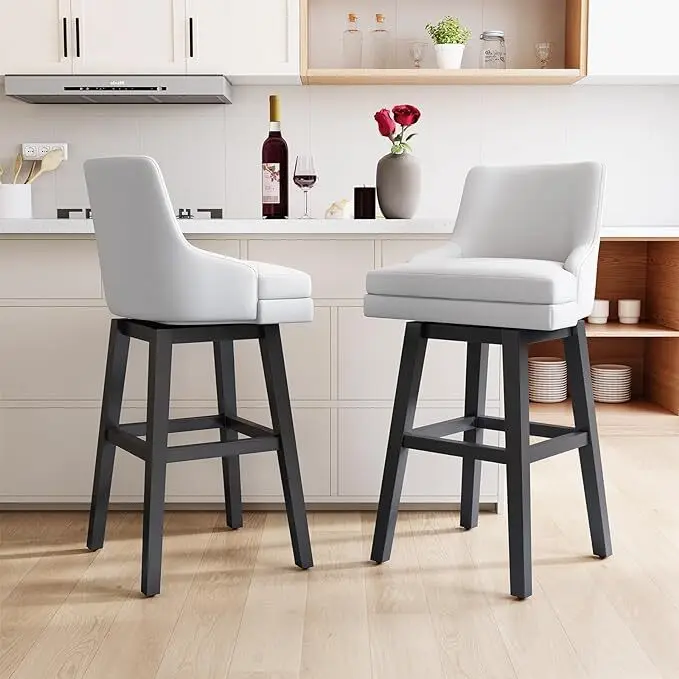 

26" Swivel Bar Stools with Back Set of 2 Upholstered Bar Chairs for Kitchen