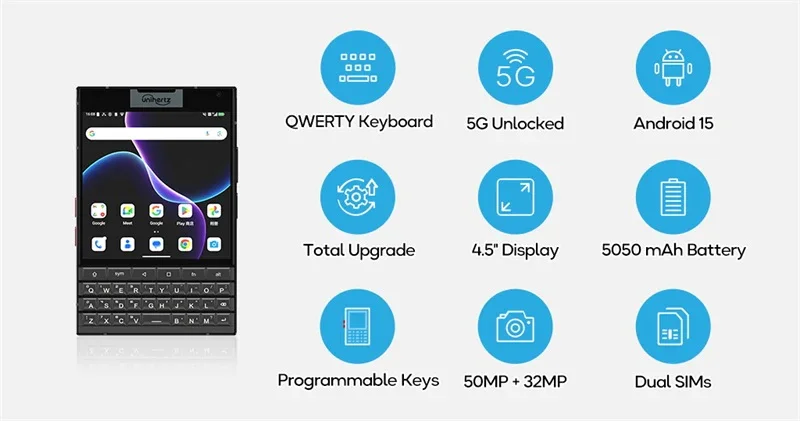 Unihertz Titan 2 5G Smartphone Android 15 with Physical Keyboard Dual Screen 512GB 12GB 50MP 32MP Camera Dimensity 7300 Dual SIM