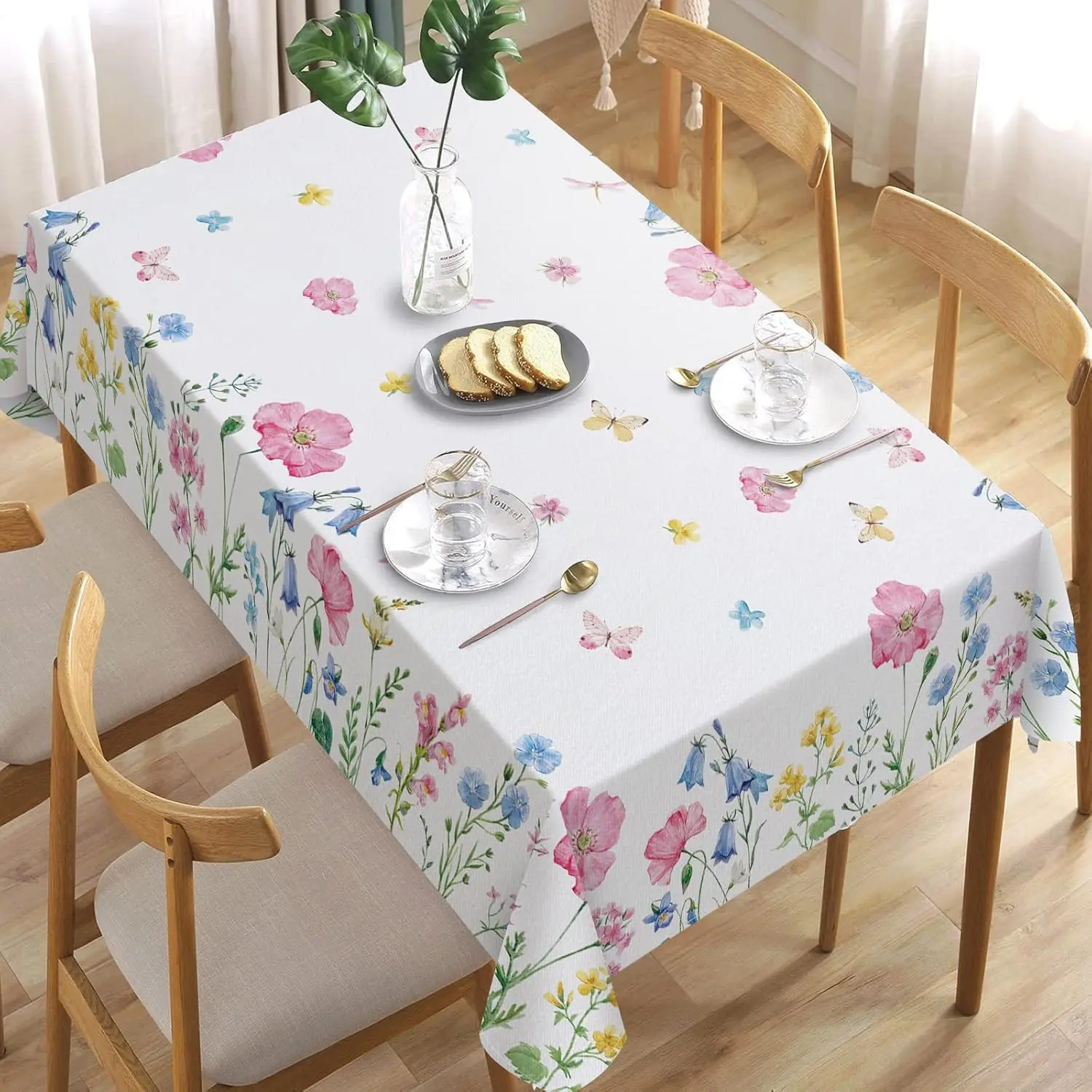 Spring Poppy Bellflower Bloom Floral Tablecloth Wedding Decorations Summer Watercolor Flowers Rectangle Table Cloth Party Decor