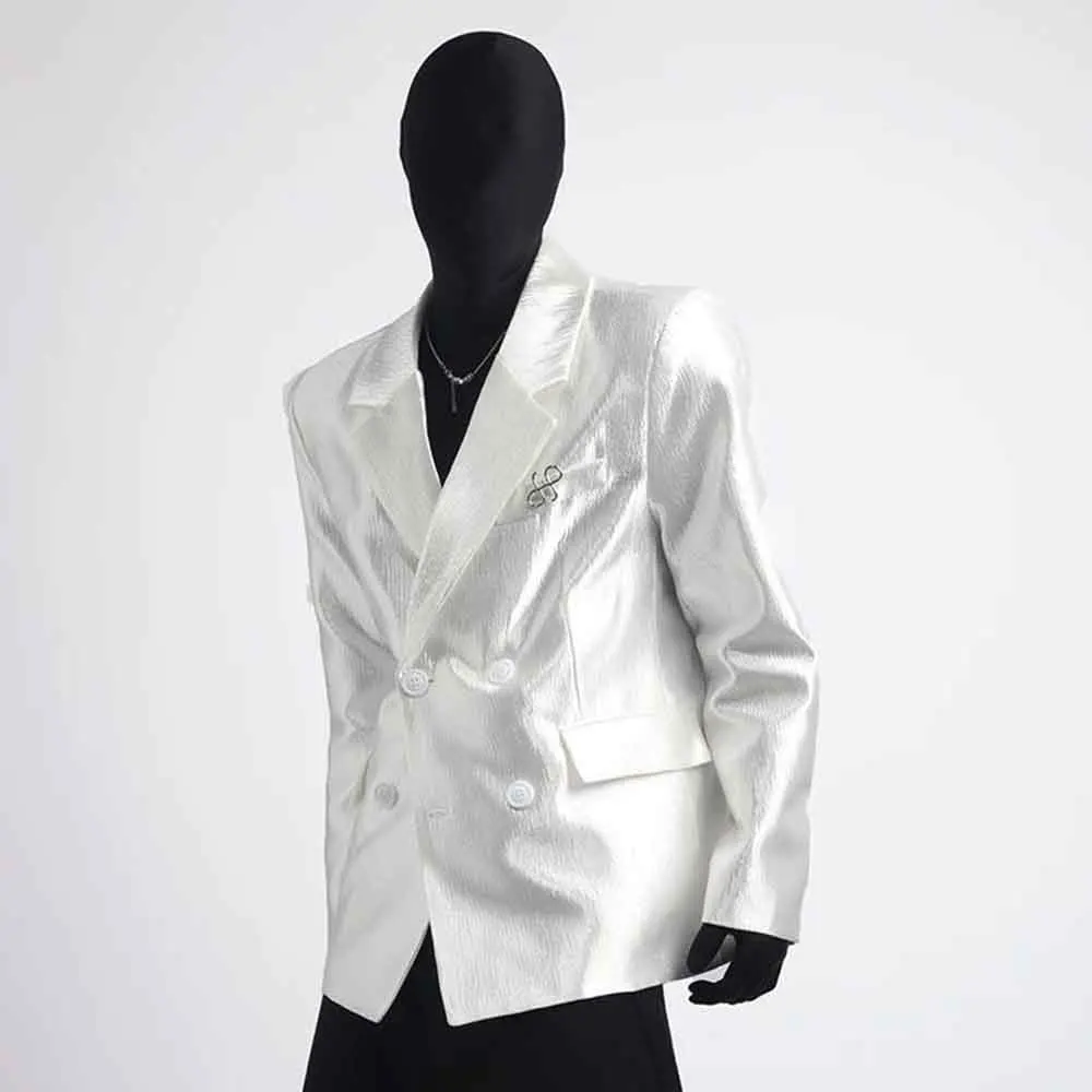 Mens Jacket Pleated Ballroom Casual Suit Jacket Streetwear Fashion Nightclub Stage Performance Trendy Top Men'S Clothing 2025