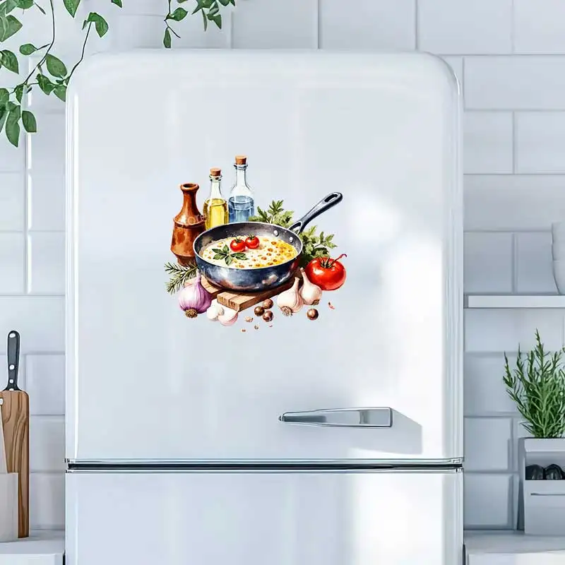 Aesthetic Food Lovers Decorative Stickers Tomato Garlic Olive Oil Cream Dishes Pot Sticker Decals for Kitchen Decor AA495