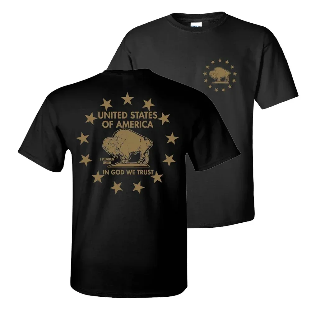 

American Buffalo - In God We Trust T-Shirt 100% Cotton O-Neck Short Sleeve Summer Casual Mens T-shirt Size S-3XL