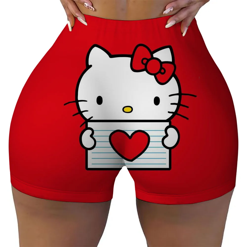 Женские спортивные шорты для тренировок с принтом Hello Kitty, бесшовные леггинсы для бега в тренажерном зале, штаны для йоги с подъемом бедер