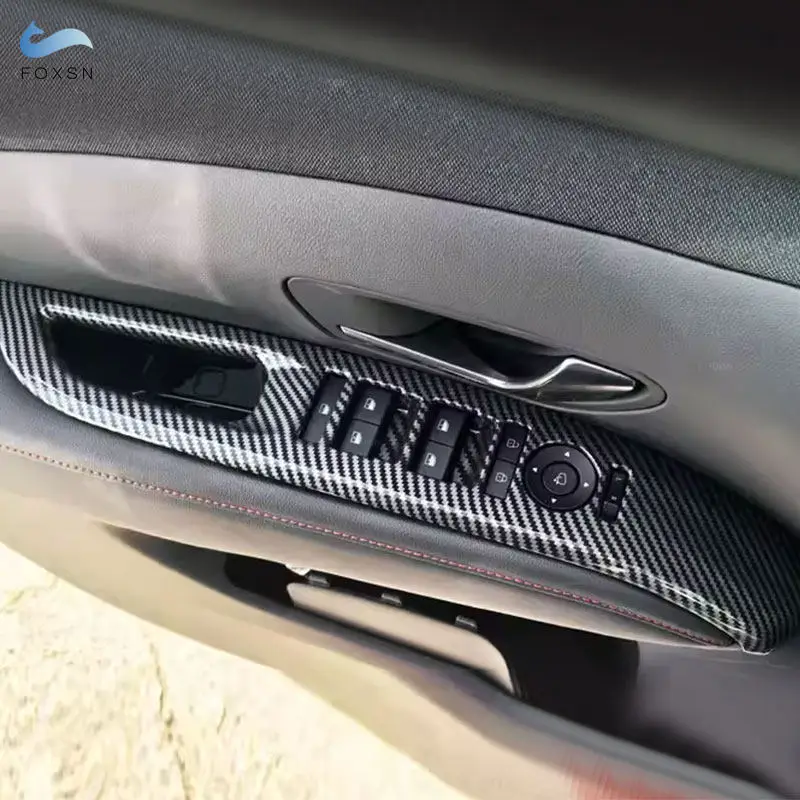 

Комплект из 4 накладок на кнопки управления стеклоподъемниками и подлокотниками дверей для Hyundai Tucson NX4 2025 (левый руль), текстура под карбон, ABS-пластик